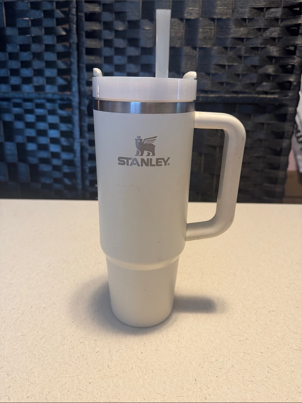 Stanley Cream Travel Mug with Handle and Straw